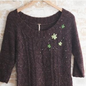 Free people brown sweater with embroidery